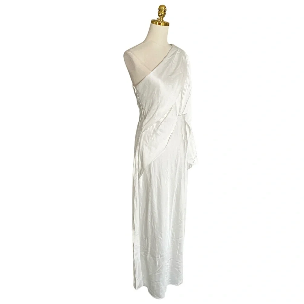 Significant Other Kelsie One-shoulder Cape Ivory Satin Prom Gown Women’s Size 8 - Picture 5 of 10
